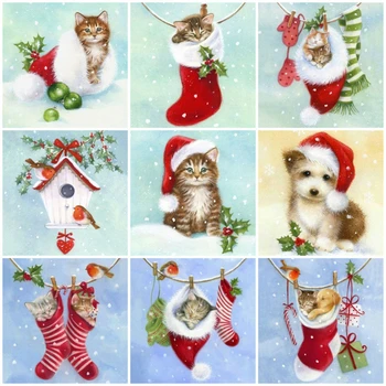 

AZQSD Christmas Diamond Painting 5d Cat Dog Handmade Picture Of Rhinestones Diamond Embroidery Animal Needlework Home Decor Gift