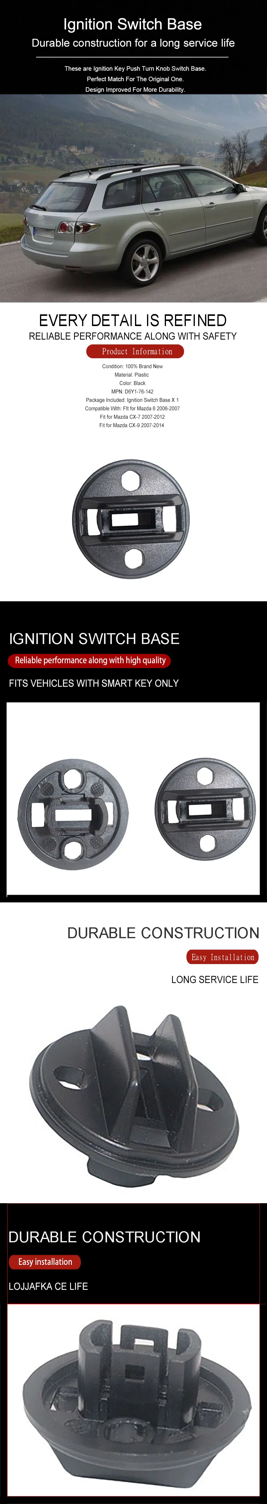 Wooeight Ignition Key Push Turn Knob Switch Base For Mazda Speed 6 2006 For Mazda CX-7 2007-2012 CX-9 2007-2014 D6Y1-76-142 (7)