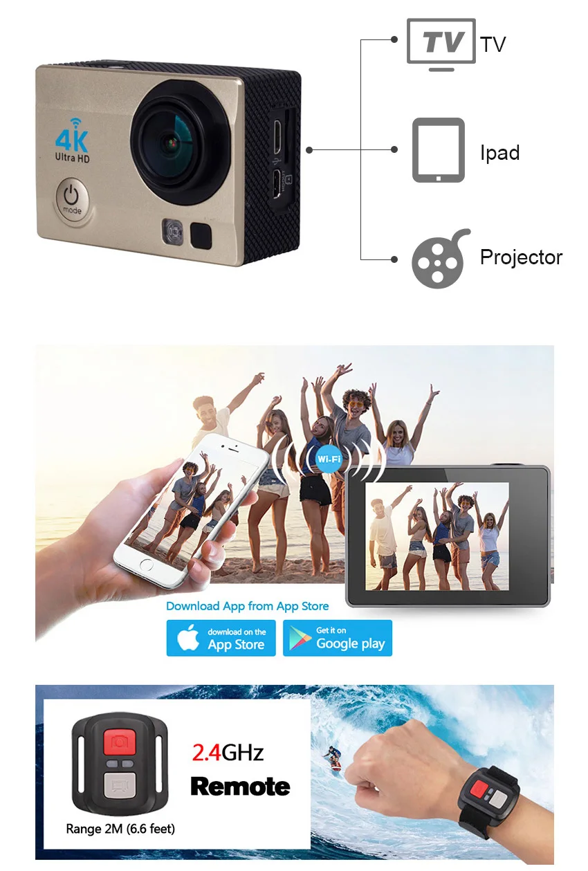 Оригинальная экшн-камера H60 Ultra HD 4K WiFi 1080P 2,0 lcd 170D объектив Шлем DV камера 30 м водонепроницаемая Спортивная камера go pro