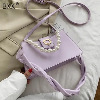

[BXX] PU Leather Bags For Women 2020 Summer Luxury Shoulder Handbags Female Travel Crossbody Bag Pearl Chain Design HN613