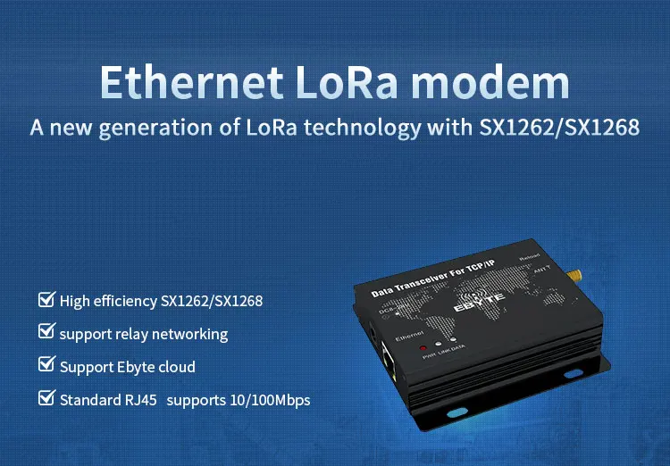 E90-DTU(400SL22-ETH) SX1268 RJ45 Ethernet LoRa 22dBm 433 МГц порты TCP, UDP последовательный порт беспроводной трансивер модем
