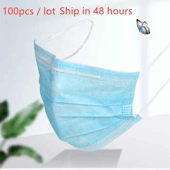 

100pcs/Lot Blue Prevent Bacteria Mouth Face Mask Disposable Non-Woven Three-layer Filter Unisex Anti-dust Mouth Nose Proof Masks