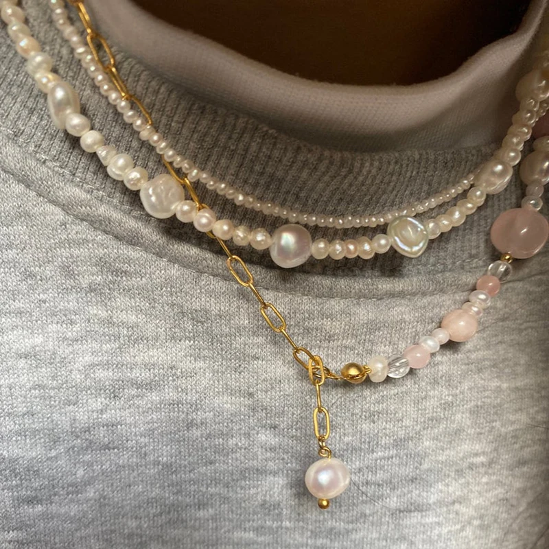 

Handmade Jewelry Natural Pearl Mix And Match Natural Stone Stainless Steel Chain Ladies Necklace Women Exquisite Fashion Gifts