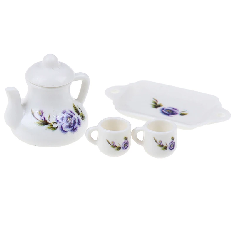 1Set Ceramic Scale 1:12 Doll House Miniature Porcelain Tea Cup Set Tableware Kitchen Dollhouse Teapot DIY Toys 11