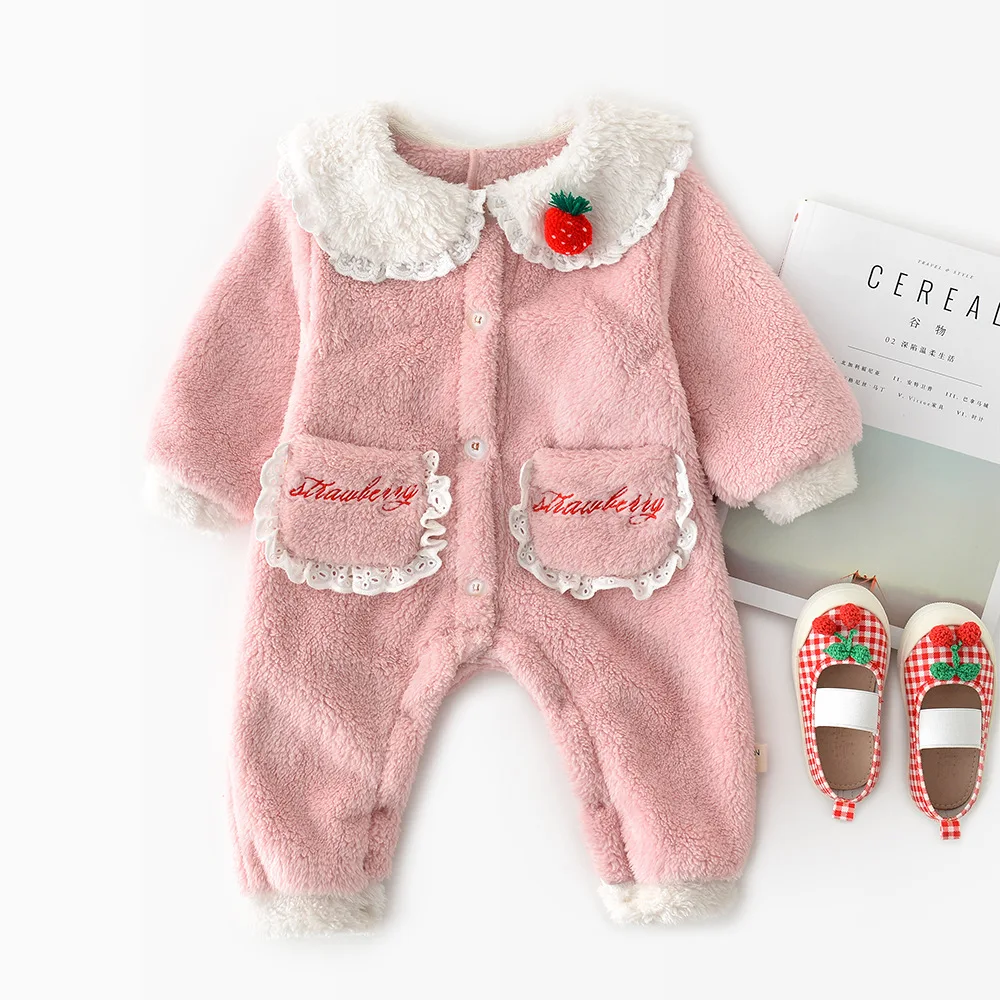 pink Рождественская одежда, детские комбинезоны, одежда для маленьких девочек, одежда для новорожденных, Детский комбинезон с клубничным принтом - Цвет: pink