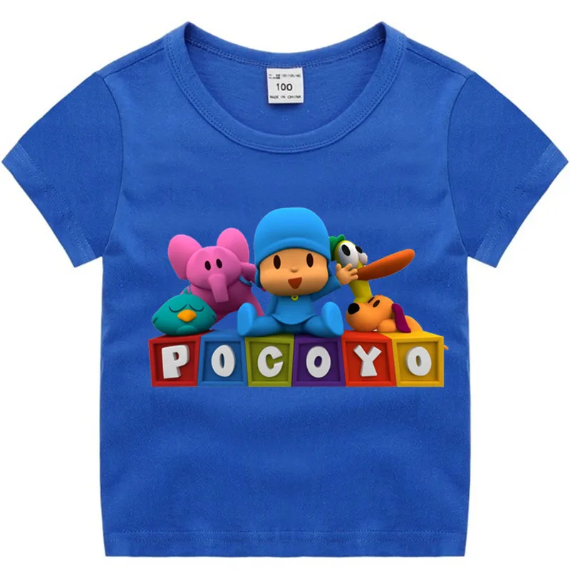 T127O-blue Хлопковая футболка с рисунком Pocoyo для маленьких мальчиков и девочек детская Рождественская рубашка детская футболка для малышей с героями мультфильмов Роскошный топ - Цвет: T127O-blue