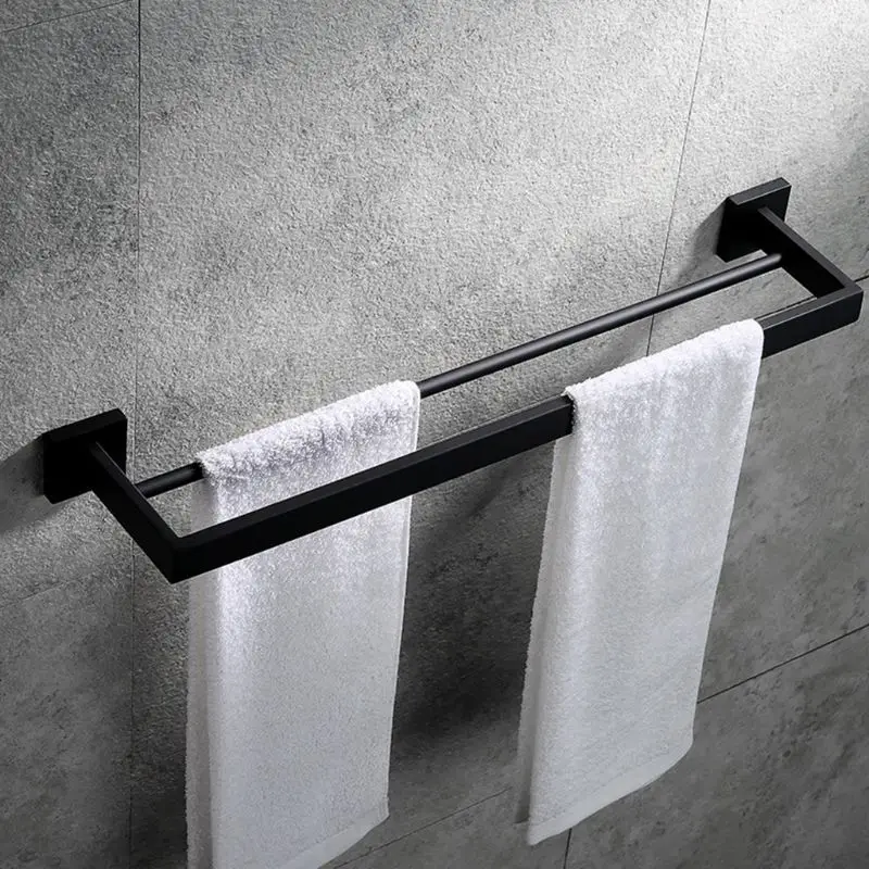 Bathroom Double Towel Bar Wall Mount,SUS 304 Stainless Steel Matte Black