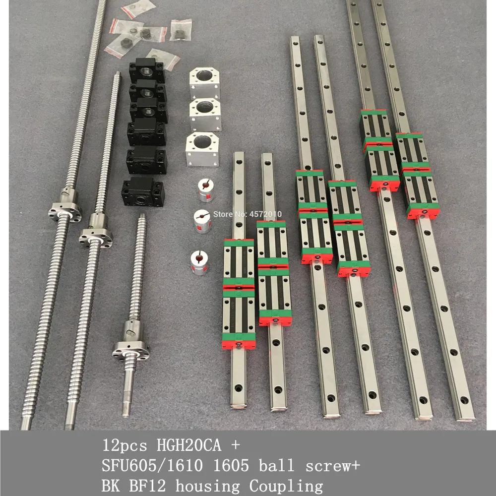 US $304.00 CNC Set HGR20 Square Linear Guide Sets 12pcs HGH20CA SFU6051610 1605 Ball ScrewBK BF12 Housing Coupling For Spindle Motor Kit