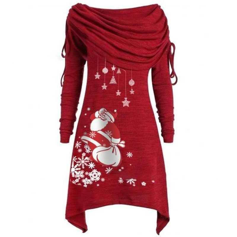 Женское Повседневное платье с длинным рукавом и принтом рождественское размера