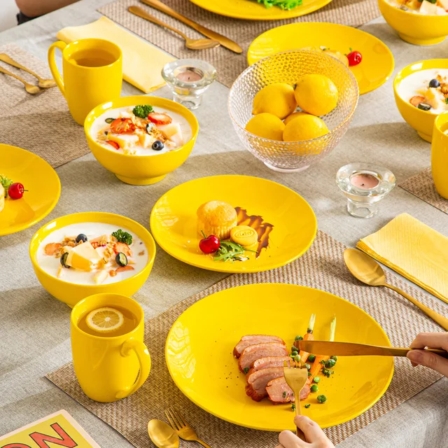 Lovecasa Ds 16/32/48 Darabos Sárga Kerámia Porcelán Étkészlet Asztali Vacsora Vacsora, Desszert Tányér, Tál, Bögre Szett - Image 4