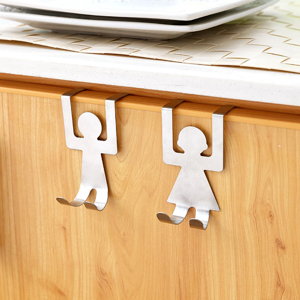 Anzuelos de acero inoxidable para el hogar, ganchos de almacenamiento de forma humana para puerta trasera, colgador de toalla de cocina, 2 uds.