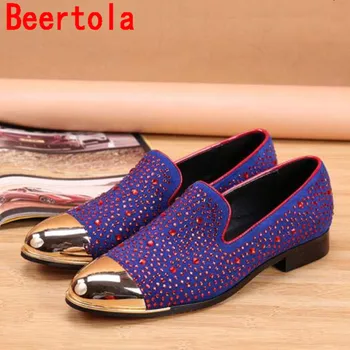 

Beertola Crystal Fashion Men's Dress Shoes Genuine Leather Flats Heel Shoes Men Business Style Male Flats Bottom Man Big Size