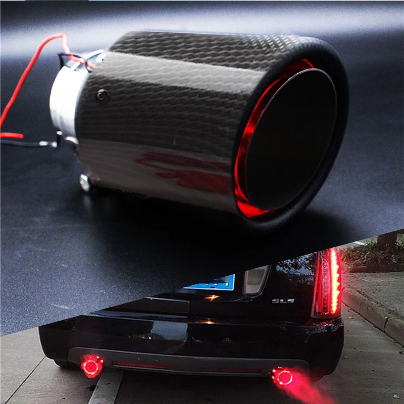 

Universal 35-61mm Inlet Carbon Fiber Color Car Exhaust Muffler Pipe Tip w/ RED LED Light