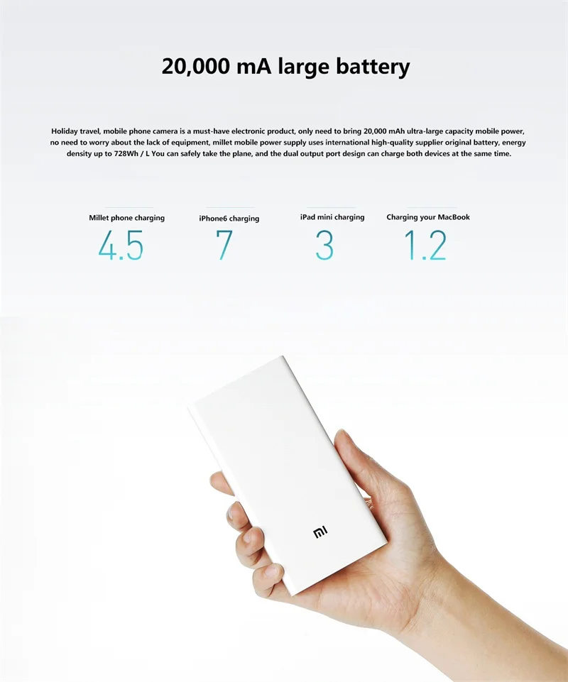Xiaom Mi 2C QC3.0 power Bank 20000 мАч мобильный портативный внешний аккумулятор 2 Dual USB выход двухсторонний полимер быстрой зарядки для мобильного телефона