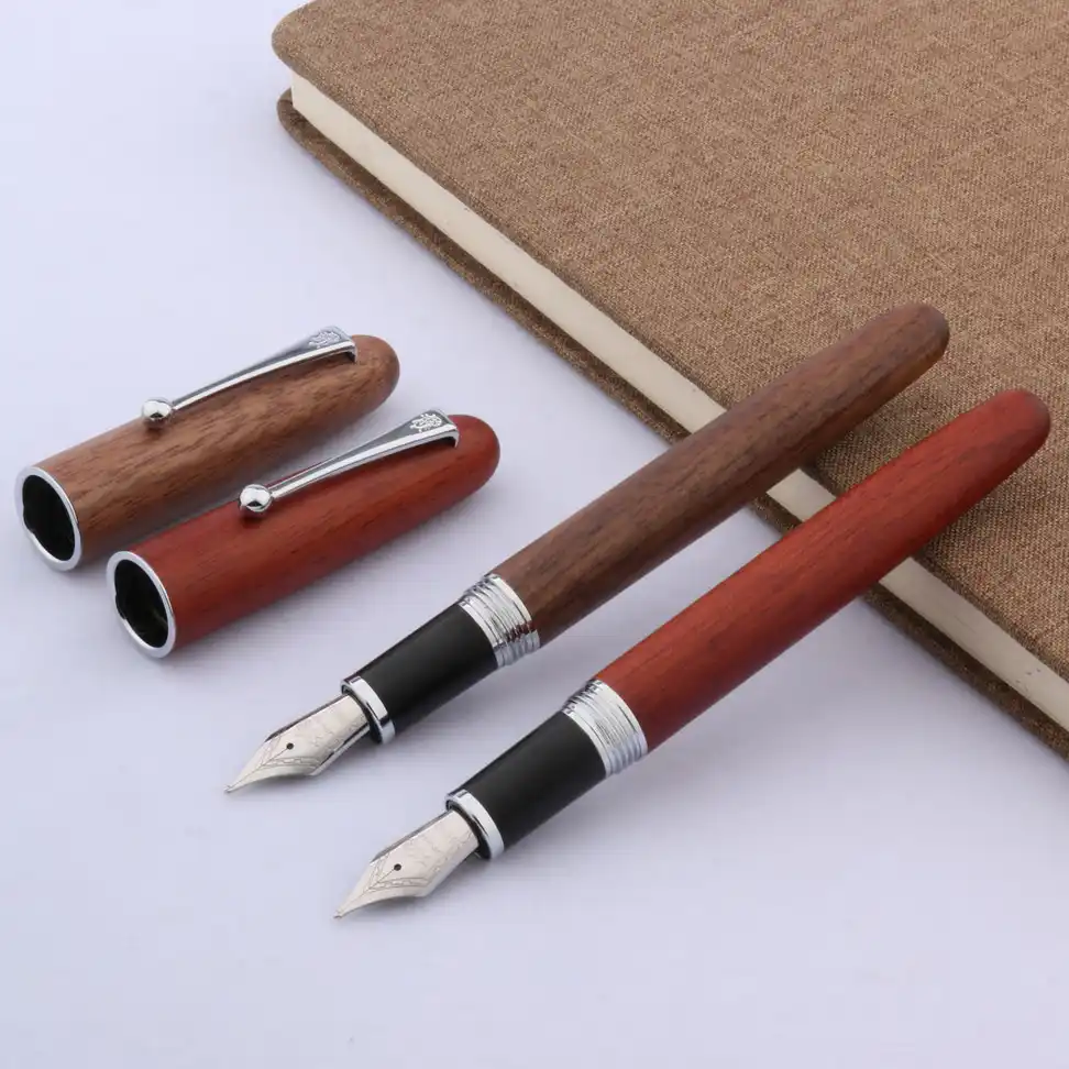 Jinhao 9035 ギフト万年筆新ファッションローズウッドクルミの木の色シルバー文房具オフィス学用品 万年筆 Aliexpress