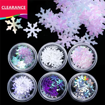

1 Box Christmas Nail Sequins Glitter 3D Nail Art Glitter Gel Laser Snowflakes Maple AB Silver Decoration