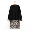 Oversize Women's Autumn And Winter New 2022 Loose Stitching Floral long-sleeved Fake two-piece Sweatshirt Dress ► Photo 2/6
