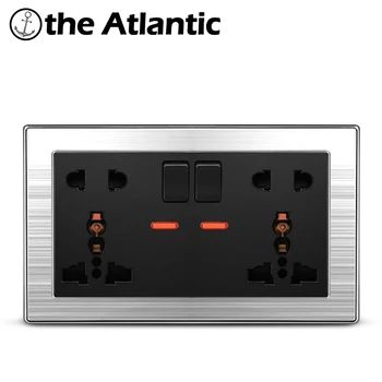 

Atlectric Universal International Plug Socket 3 5 Pin Double Socket 13A LED indicator Electrical Outlet Power Wall Outlet 146mm