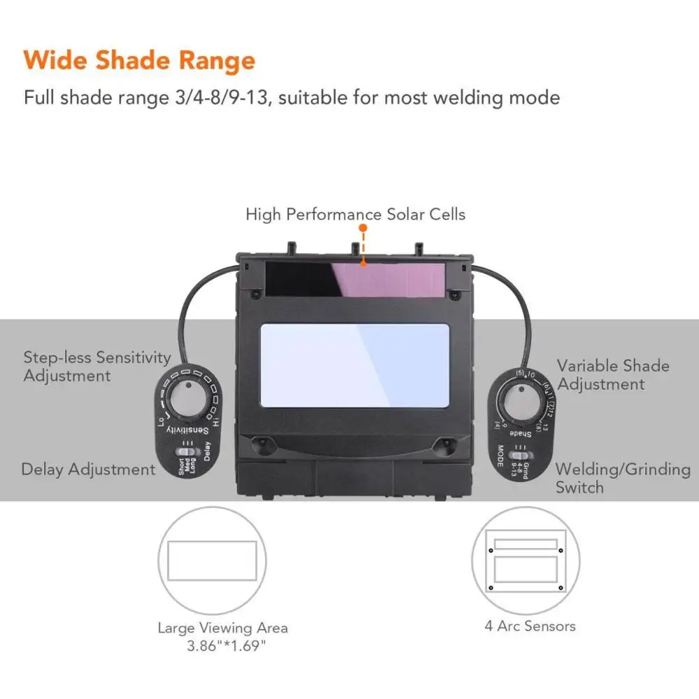 Welding Mask 100*65mm 1111 4 Sensors Grinding DIN 3/4-13 MMA MIG/MAG TIG CE/UL/CSA/AS Cert Solar Auto Darkening Welding Helmet