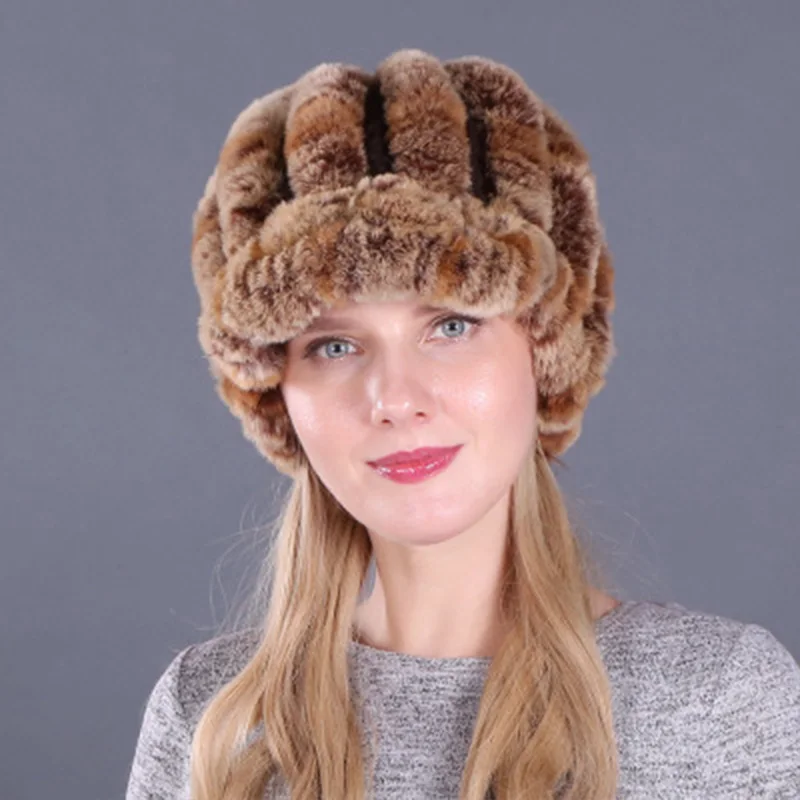 Шапка из искусственного кролика рекс с помпоны из лисьего меха, шапка для женщин, утепленные женские меховые шапки, женские зимние вязаные шапки из искусственного меха кролика рекс - Цвет: 9