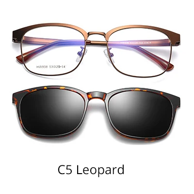 C5 Leopard Tony Stark поляризованные солнцезащитные очки с магнитным зажимом, очки по рецепту, очки для близорукости, мужские очки для вождения, оптические очки Z938 - Цвет линз: C5 Leopard