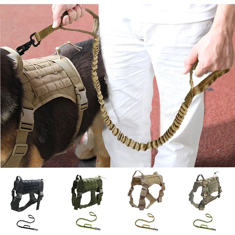 

Adjustable Military Tactical Dog Harness Working Dogs Vest Training Hunting Nylon Leash Lead For Medium Large Dogs Shepherd