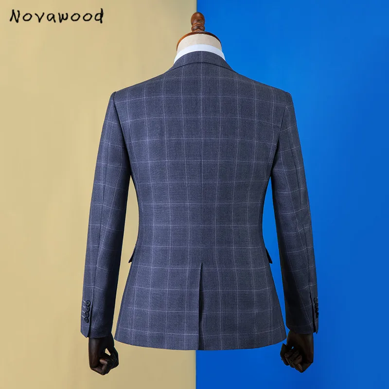 Novawwood однобортный английский стиль деловые мужские костюмы из трех предметов(пиджак+ брюки+ жилет) свадебное платье жениха клетчатые официальные костюмы