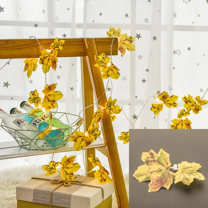 Yellow Green Diwali светильник, гирлянда, светодиодный светильник для патио, с кленовыми листьями, для спальни, цепь лампы, для праздничного салона, вечерние украшения, для лестницы, осень - Испускаемый цвет: Yellow Green
