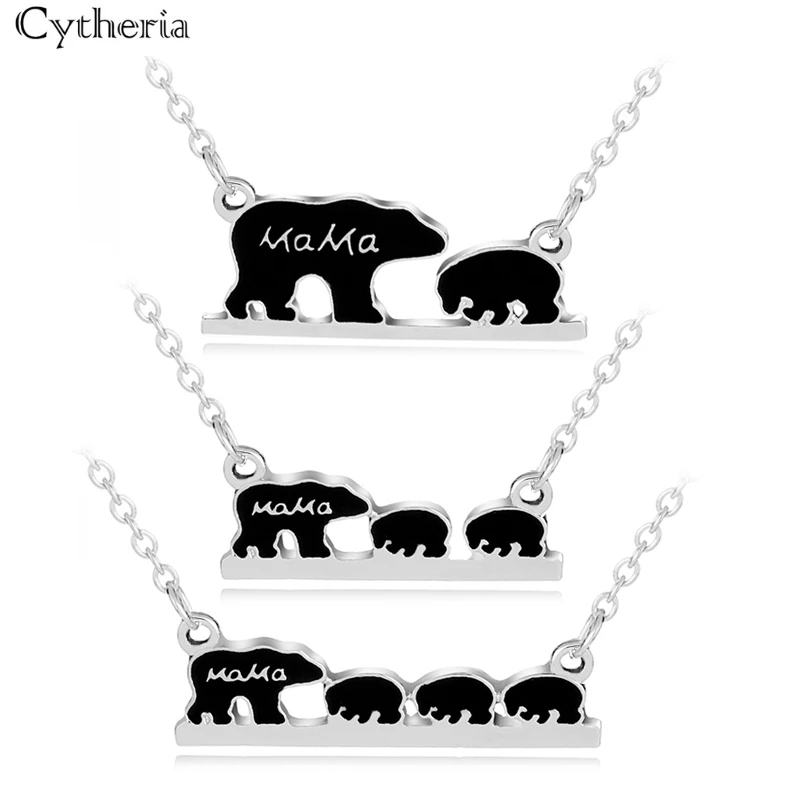 mama bear 2 cubs necklace