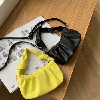 

Pleated Tote Bag For Women 2020 Casual Cloud Shoulder Bag Women Bownot Handbags Solid Female Dumpling Underarm Messenger Bag New