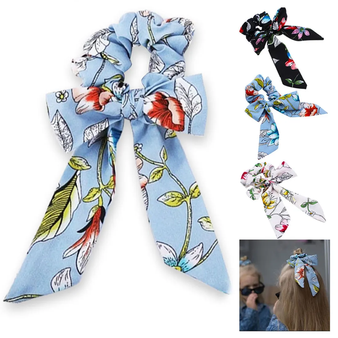 

Vintage Women Headwear Turban DIY Bow Streamers Hair Scrunchies Ribbon Hair Ties Horsetail Ties Head Wrap Hair Accessories