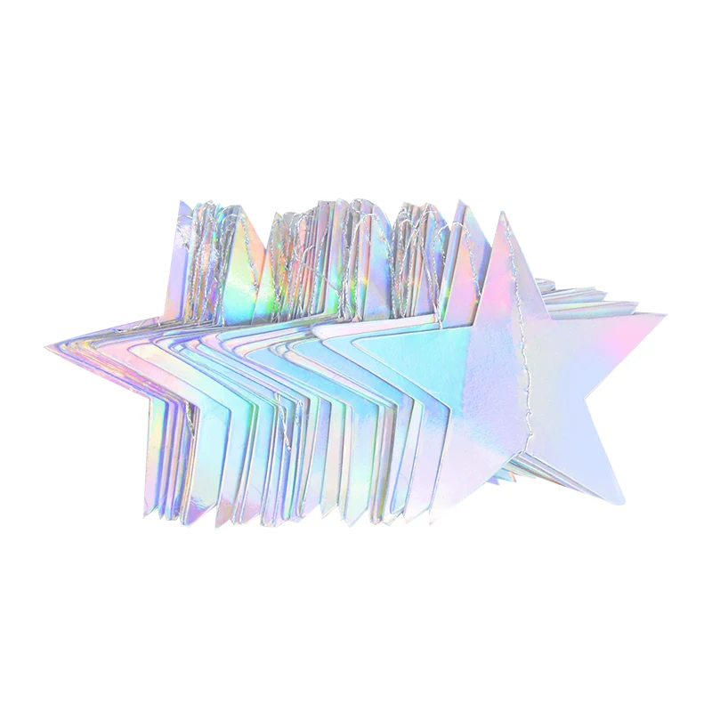 Laser Silver Paper Star Garland Banner Happy Birthday Party Decoration Girl Boy Baby Shower Wedding Christmas Wall Hanging Decor