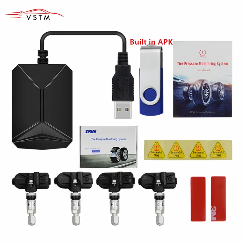 Система контроля давления в шинах TPMS USB Android дисплей 4 внутренних датчика