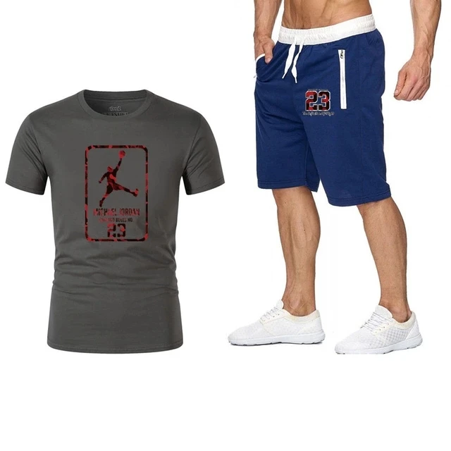 

2019 new men's T-shirt + shorts men's brand clothing two-piece suit sportswear fashion casual T-shirt gym exercise fitness suit