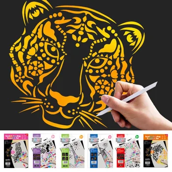 

Kids Children DIY Hollow Out Painting Stencil Coloring Picture Drawing Toys Scratch Painting Education Scratch Paint animal