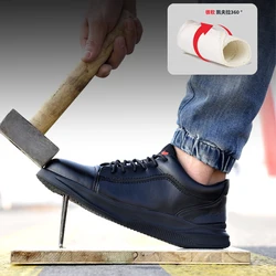 Chaussures de sécurité industrielles en cuir pour hommes, souliers de travail étanches, Anti écrasement et Anti perforation, avec bout en acier, 2021 