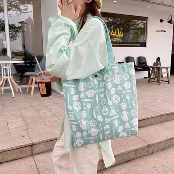 

2020 Japanese New Art Canvas Shoulder Bag Eco Fabric Shopping Bags Female Reusable Grocery Bags Large Tote Cotton Shopper Bag