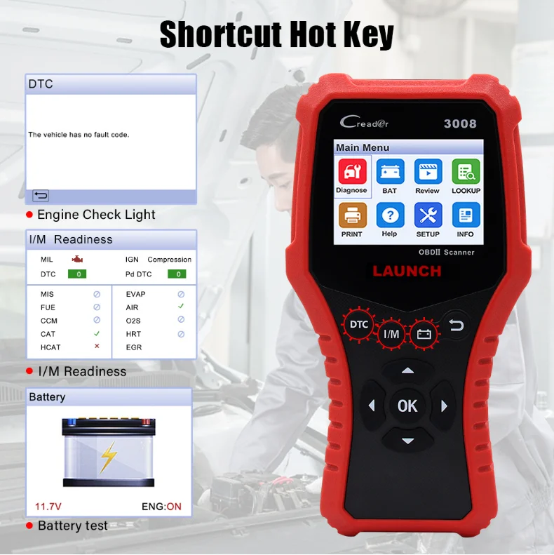 LAUNCH CR3008 OBD2 считыватель кода двигателя Creader 3008 инструмент сканирования