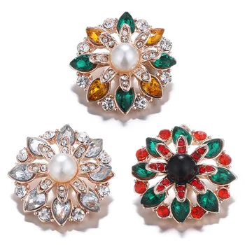 

20pcs New Snap Jewelry Ginger Rhinestone Flower 18mm Snap Buttons Fit Metal Snap Button Bracelet Bangle for Women