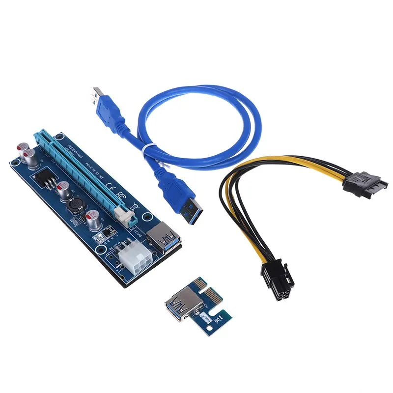PCI-E 1X к 16X Riser Card PCIE USB3.0 Расширение SATA адаптер карта кабель питания