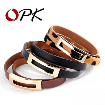

OPK Woman Leather Wrap Bracelets Casual Black/Brown/Leopard Color Double Layer Leather Women Sporty Jewelry Bracelet PH1005