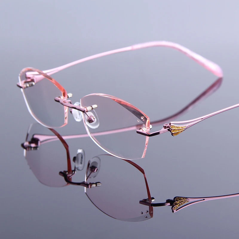 Современные женские очки для чтения без оправы с бриллиантами, розовые очки против усталости