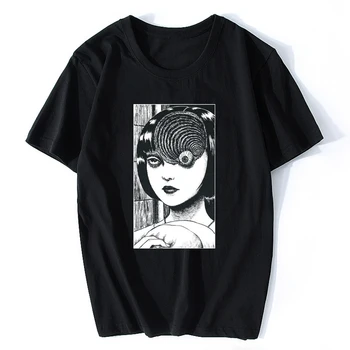 

Summer Style Fashion Men Casual Tees Uzumaki Shirt Junji Ito Horror Manga Custom Anime Shirts Male Battery Funny Cotton T Shirt