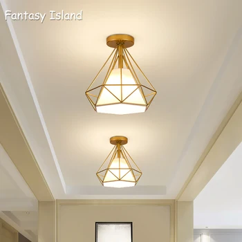 

Golden Black White E27 Diamond Iron Ceiling light Pyramid ceiling lamp Living room study balcony bar hotel aisle toilet office