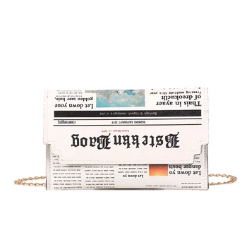 

Fashion Newspaper Print Design Women Casual Envelope Bag Day Clutches Chain Purse Crossbody Messenger Bag Shoulder Bag Handbag