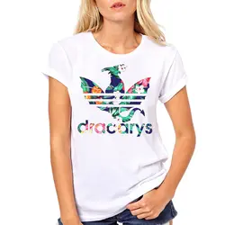 Женская одежда Dracarys, цветочный принт с драконом, с героями мультфильмов, для женщин, Harajuku, эстетический Топ, Повседневная футболка, женская