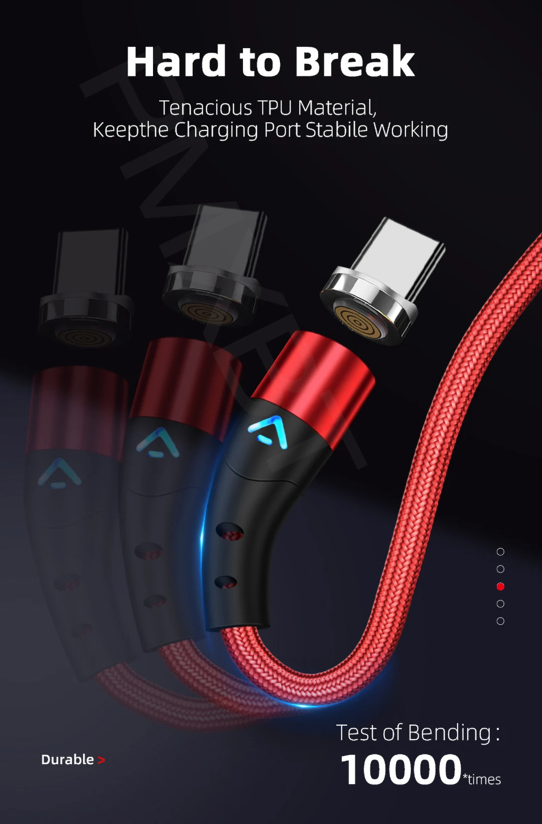 Магнитный кабель USB type-C для быстрой зарядки 3 А, светодиодный usb-кабель для Android, 1 м, 2 м, с функцией вращения магнита на 360 градусов