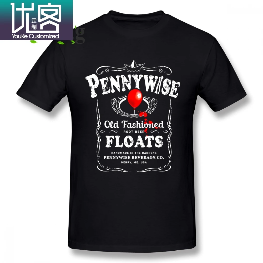 cheap Unisex Stephen King Pennywise Floats T Shirt For Men Novelty Unique Custom IT Movie Homme Tee Shirt