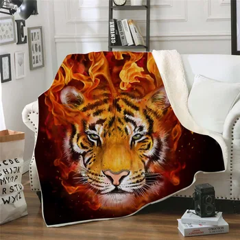 

Flame Tiger 3D Printed Sherpa Blanket Couch Quilt Cover Travel Bedding Outlet Velvet Plush Throw Fleece Blanket Bedspread