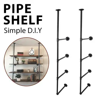 

2pcs 4 layer Industrial Retro Style Bookshelf DIY Wall Ceiling Mounted Storage Shelves Bracket Iron Pipe Shelf Black Home Decor
